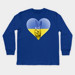 Ukrainian flag inside a heart Kids Long Sleeve T-Shirt